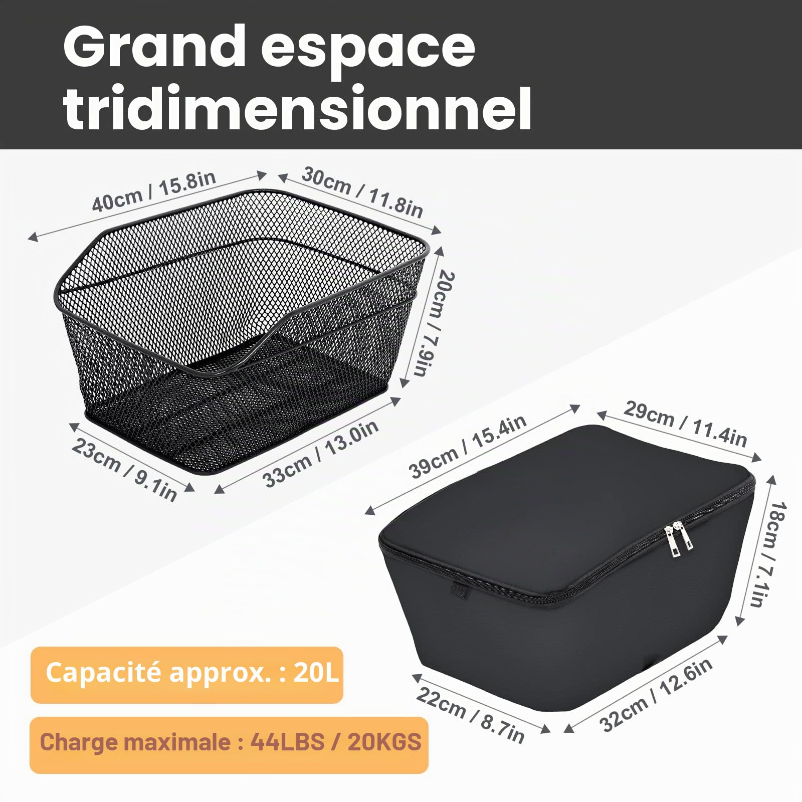 Lixada Panier de Vélo Arrière Universel, 20L Panier à vélo pour Porte-Bagages arrière Panier Vélo Résistant à l'eau Métal