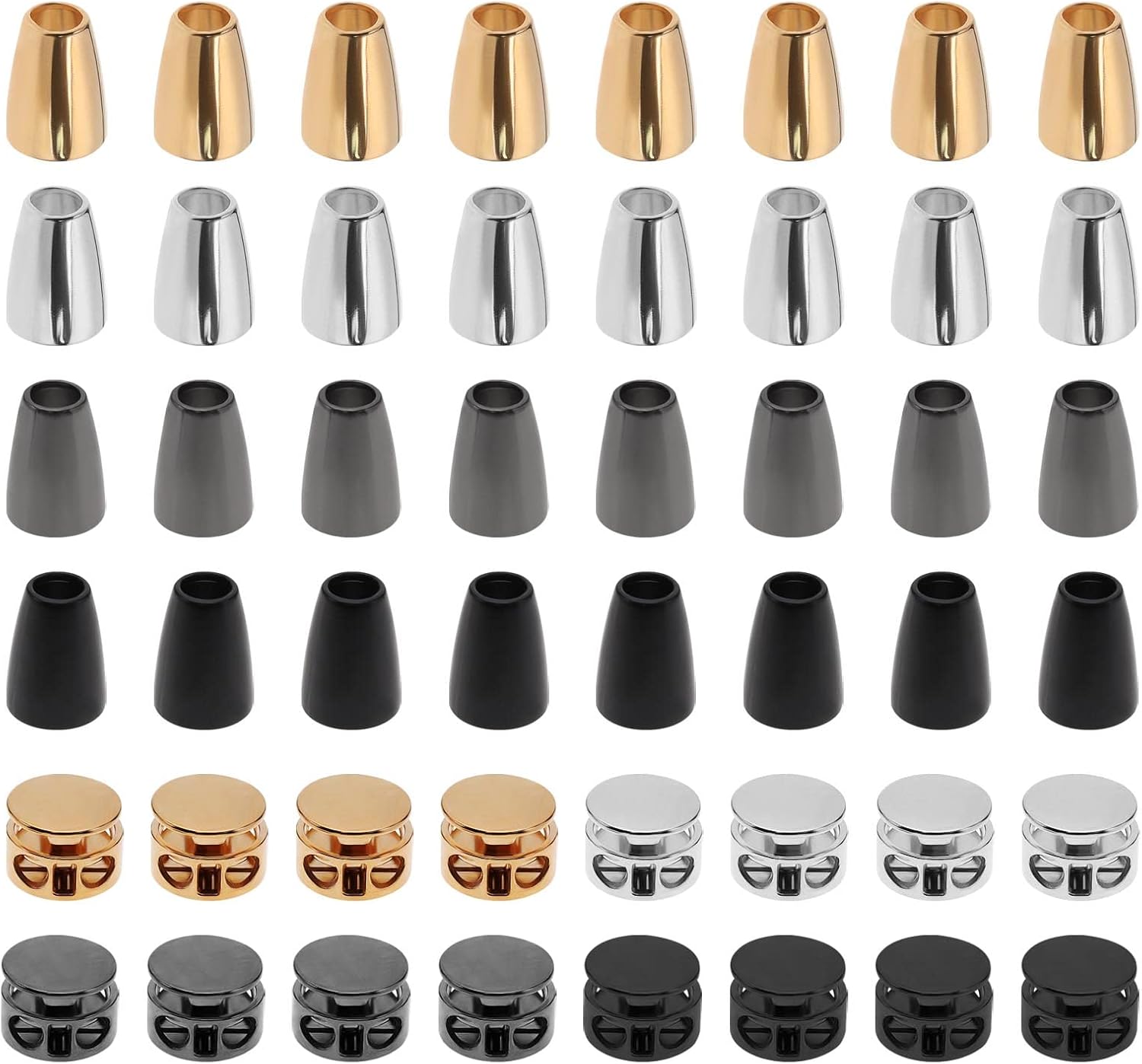 48Pcs Locking Caps Cord Ends Set Alloy End Piece Cord Closure Cord Stopper Cord Locking Plugs Fixing for Sweatpants Hoodies Bags Jackets