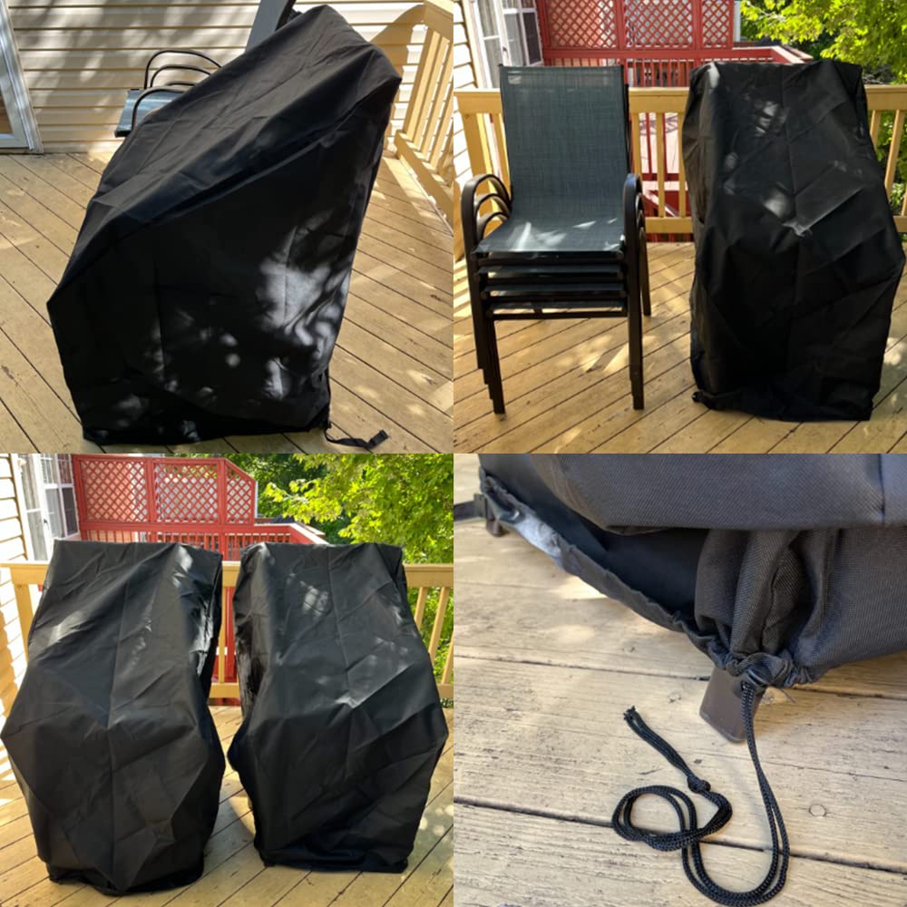 4 fundas apilables para sillas apilables de patio para muebles de exterior, impermeables, apilables, de plástico, de mimbre, para patio, comedor, sillas de café apilables (4, 25.6 x 25.6 x 47.3
