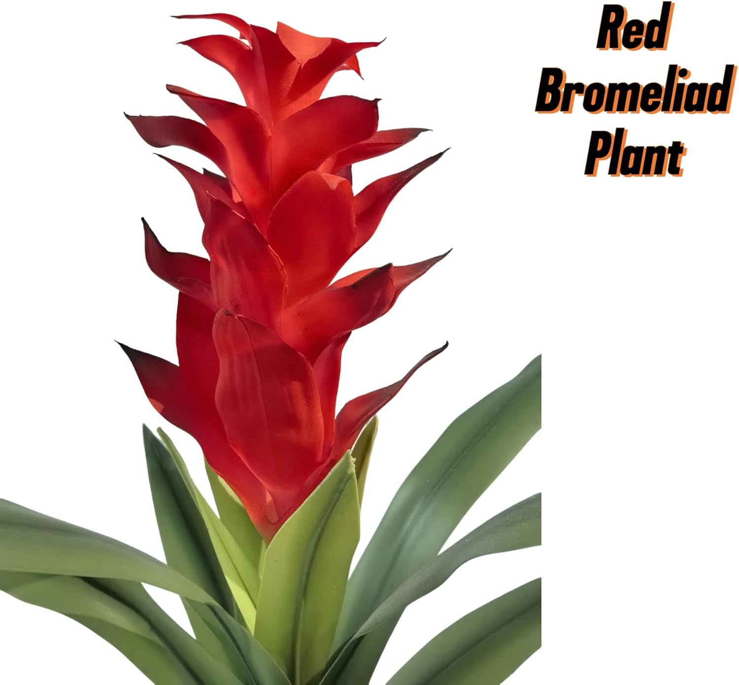 16'' Artificail Bromeliad Plant Greenery Hand Touch Leaf Flower in Pot for Indoor Outdoor Patio Garden Home Décor (Red)