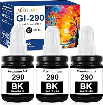 Compatible GI-290 Ink Refill Kit Replacement for Canon GI290 Ink Refill Bottles Black for Canon G3200 G1200 G4210 G2200 G4200 G2400 G2800 G2900 G4210 Inkjet Printers, 3 Black