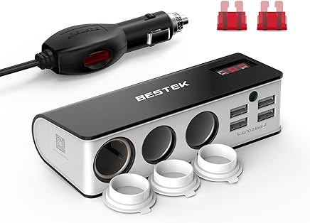 BESTEK Cargador Coche Mechero Coche 3 Encendedores Salidas 4 Puertos USB?Adaptador Mechero Coche para Cargar Sus Dispositivos Negro+Gris BESTEK Cargador Coche Mechero Coche 3 Encendedores Salidas 4 Puertos USB?Adaptador Mechero Coche para Cargar Sus Dispositivos Negro+Gris