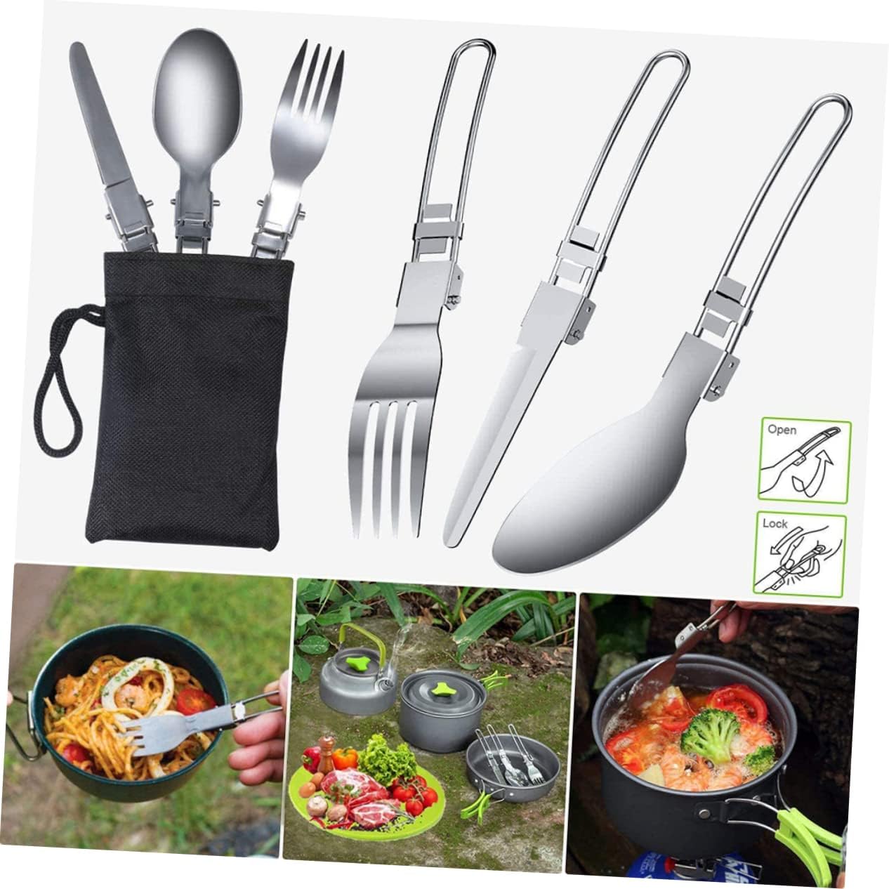 1set Outdoor Camping Cooking Portable Cookware Kit Pot Pan Tea Kettle and Utensils for Hiking Backpacking and Picnics Lightweight and Versatile Camping Equipment