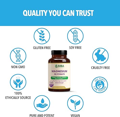Miniatura 4 de SIBA Glicinato de magnesio 500 mg  Ultra puro, alta absorción para el apoyo muscular, sueño y relajación  120 cápsulas