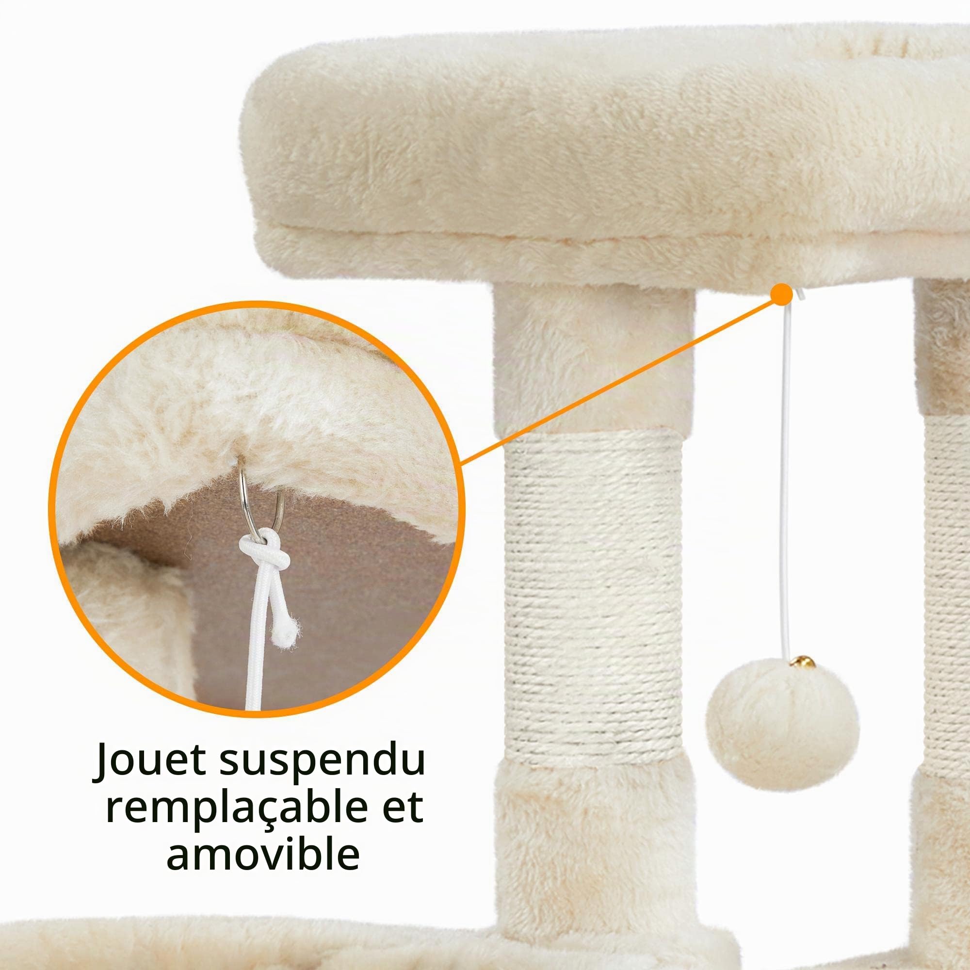 Abician Arbre à Chat Hauteur 107cm Griffoir, Tour de Jeux en Sisal pour Chatons, 3 Plateformes/Panier/Cachette, Multiniveau, Design, Beige