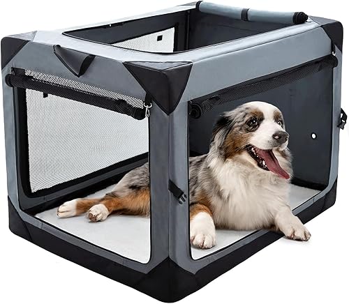 Miniatura 7 de Pettycare Perrera para perros plegable y suave de 42 pulgadas con ventanas de malla a prueba de mordidas, jaula para perros de viaje para interiores