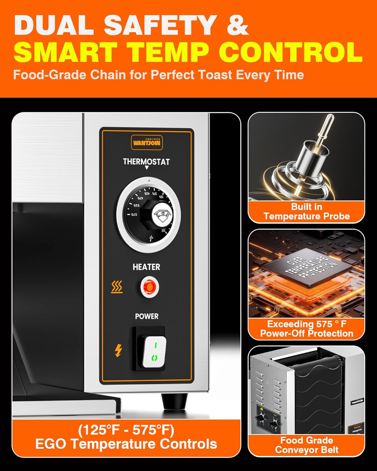 WantJoin Commercial Burger Machine - Pro EGO Temp Control Vertical Contact Toaster Automatic Commercial Conveyor Toaster, Adjustable Thickness for Burger Bun, Restaurant Hamburger 2000W 1400 Slices/H