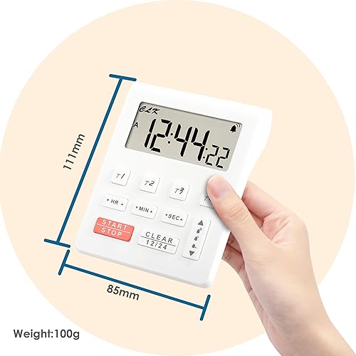 Miniatura 6 de Runleader Temporizador digital de cocina de escritorio, 4 temporizadores de cuenta regresiva y cronómetros con reloj de 1224 horas, alarma de