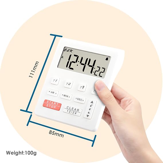 (White) Runleader RL-HM205 Digital Countdown/Count-up Timer | Start/Stop Design, Buzzer Reminder for Baking Cooking Homework Fitness.