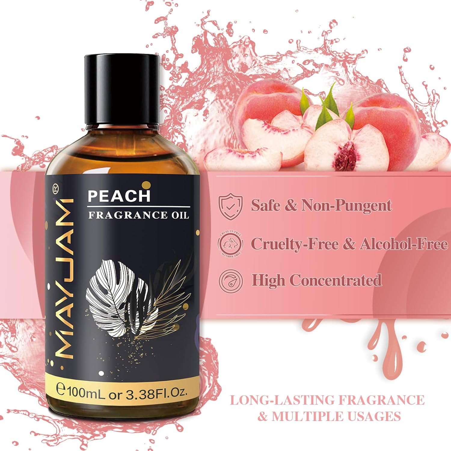 MAYJAM 100ML/3.38FL.OZ Peach Fragrance Oils with Glass Dropper, Essential Oils for Diffusers for Home, Long Lasting Scented Oils for Diffusers Soap Candle Making - Image 3