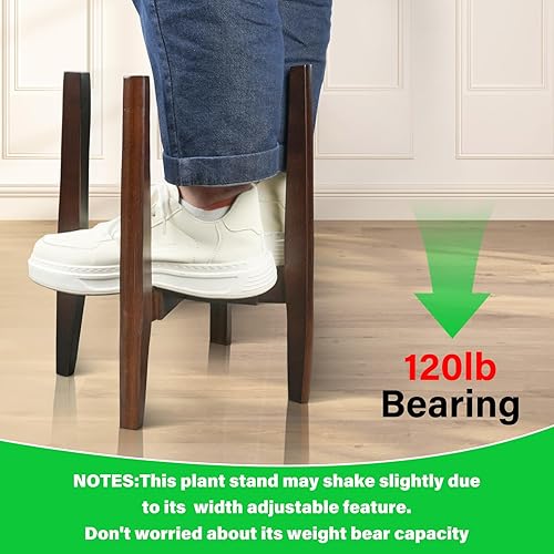 Miniatura 4 de Soporte ajustable para plantas con bandeja, soporte de madera para plantas de interior para macetas de 8 a 12 pulgadas, moderno soporte para macetas