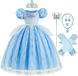 CinheyU Girls Cinderella Princess Birthday Dress Halloween Costume Pageant Christmas Party Ball Gown w/Accessories Set Blue 015 3-4T