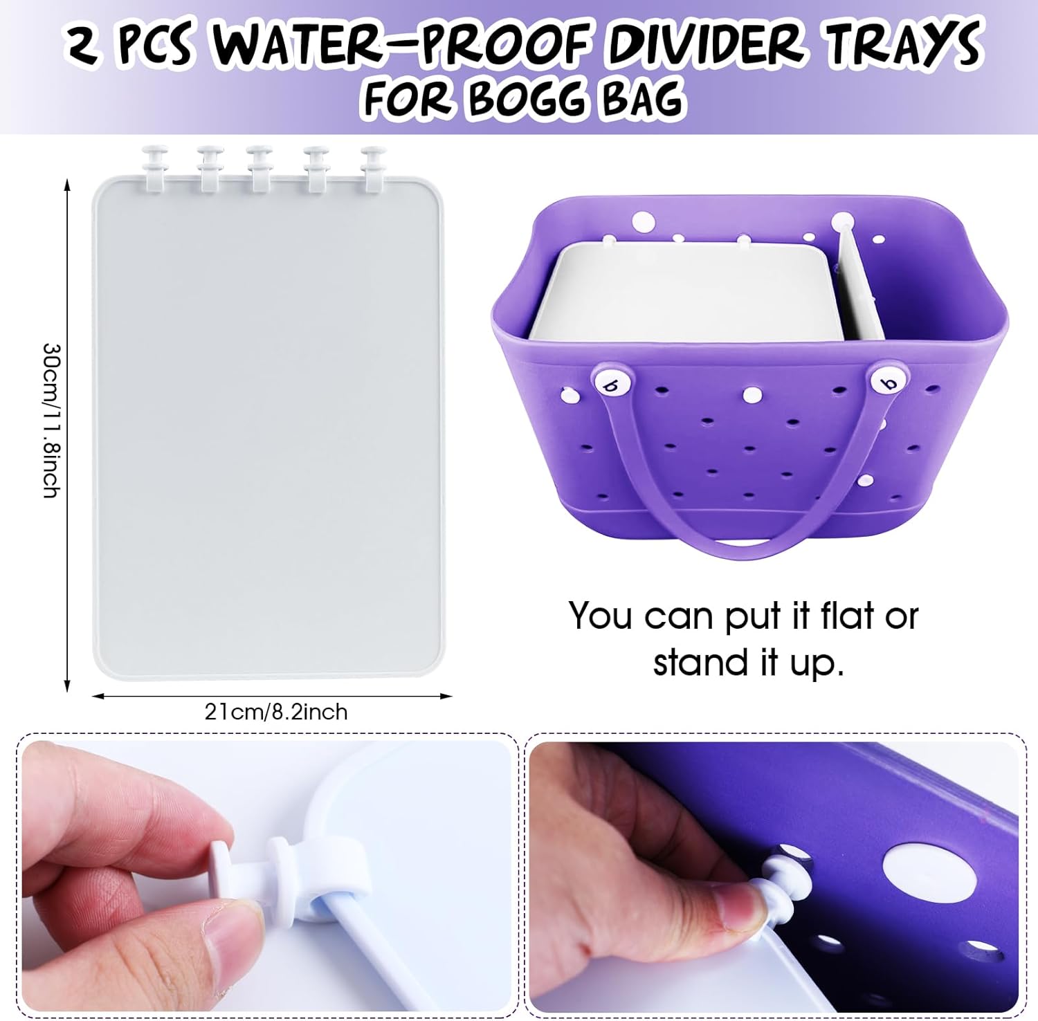 16 PCS Beach Bag Accessories Including Bag Hooks, Insert Key Chain Holder, Divider Tray, Clear Insert Bags,Replacement Rivets,Phone Holde (white)