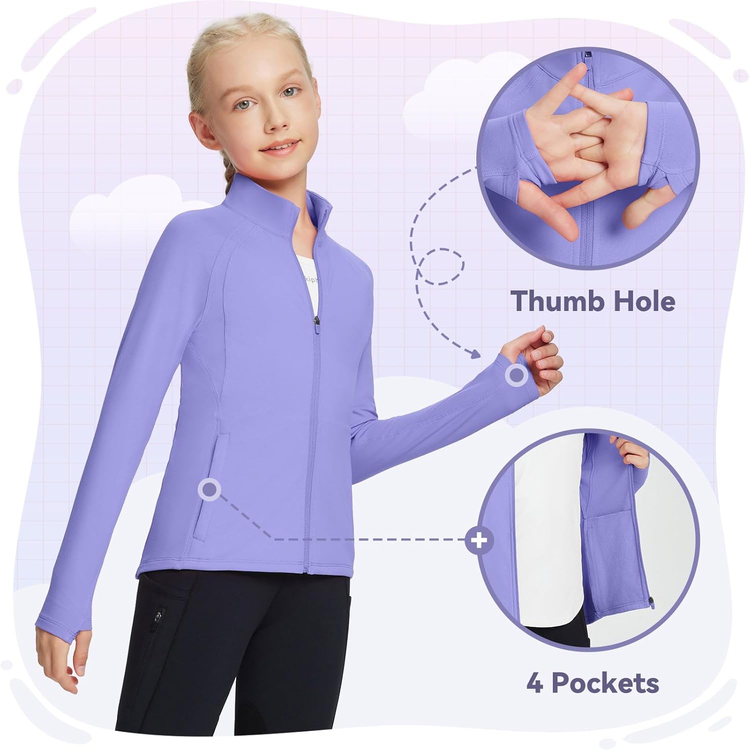 baleaf Fleece Girls Jacket Zip Up Fall Jackets Kids Equestrian Riding Shirts Thermal Athletic Sweatshirts Warm - Image 4