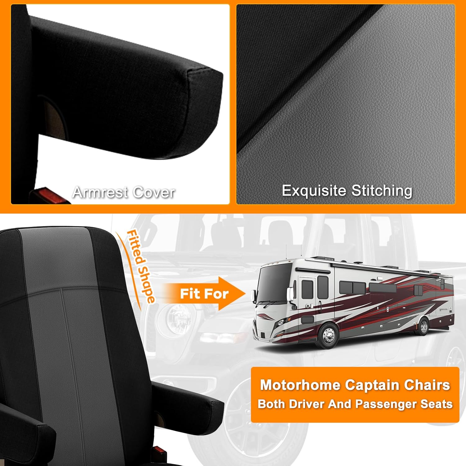 Truck Seat Cover Compatible with Motorhome Captain Chairs, Driver and Passenger Leather and Neoprene Fabric Seat Covers