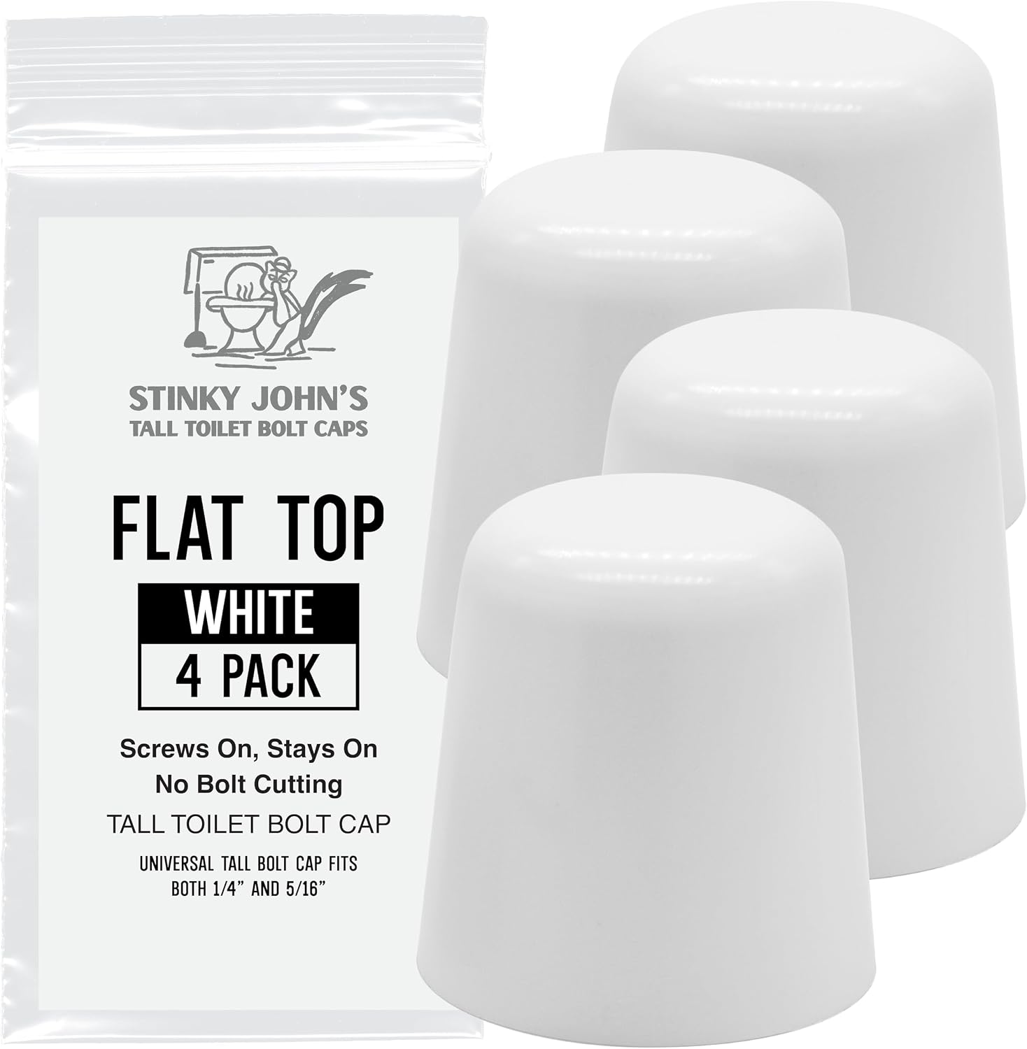 Stinky John's Tall Toilet Bolt Caps: Don't Cut Those Bolts! 100% Made in USA, toilet bolt caps, toilet bolt covers, toilet screw covers (Universal Fit, 2 Pack)