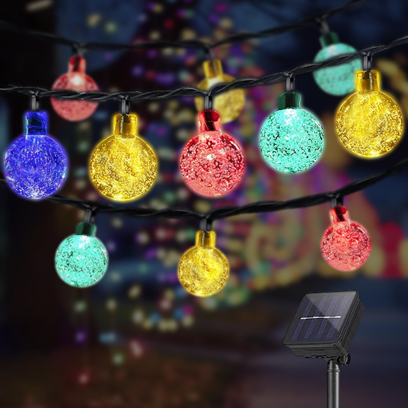LQWELL® Catena luminosa a energia solare per esterni, giardino, luce a energia solare, sfere di cristallo, 20 LED, 5 m, IP65, 8 modalità, per esterni, giardino, terrazza (5M 20LED Multicolore)