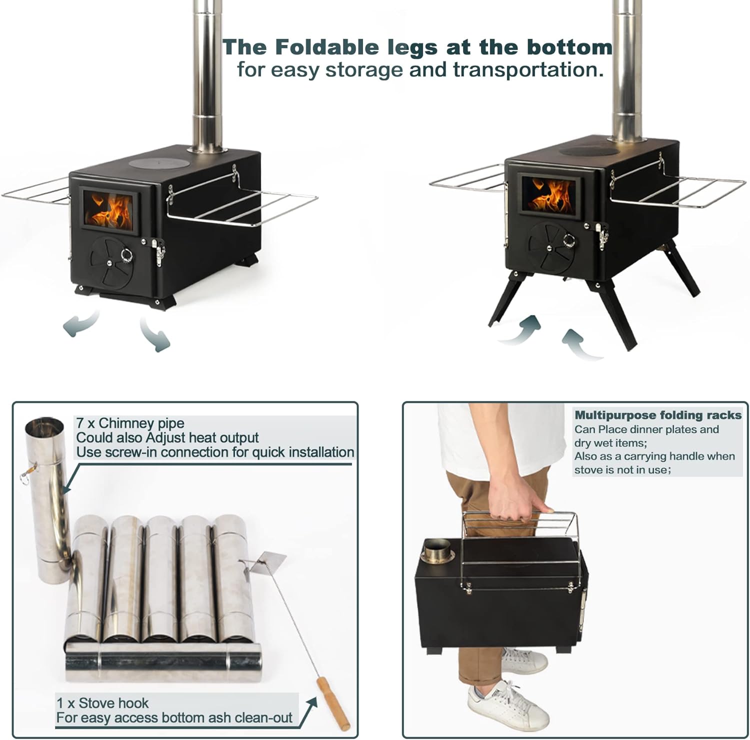 YILI Outdoor Camping Stove, Portable Tent Wood Stove with Pipe, Heating Burner Stove for camping, Ice-fishing, Cookout, Hiking, Travel, Backpacking Trips : Sports & Outdoors