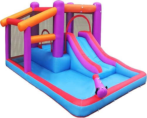Miniatura 2 de TiliKuly Chico inflable toboganes acuáticos rebote casa con ventilador de 450 W púrpura inflable casa de rebote de agua para niños patio al aire