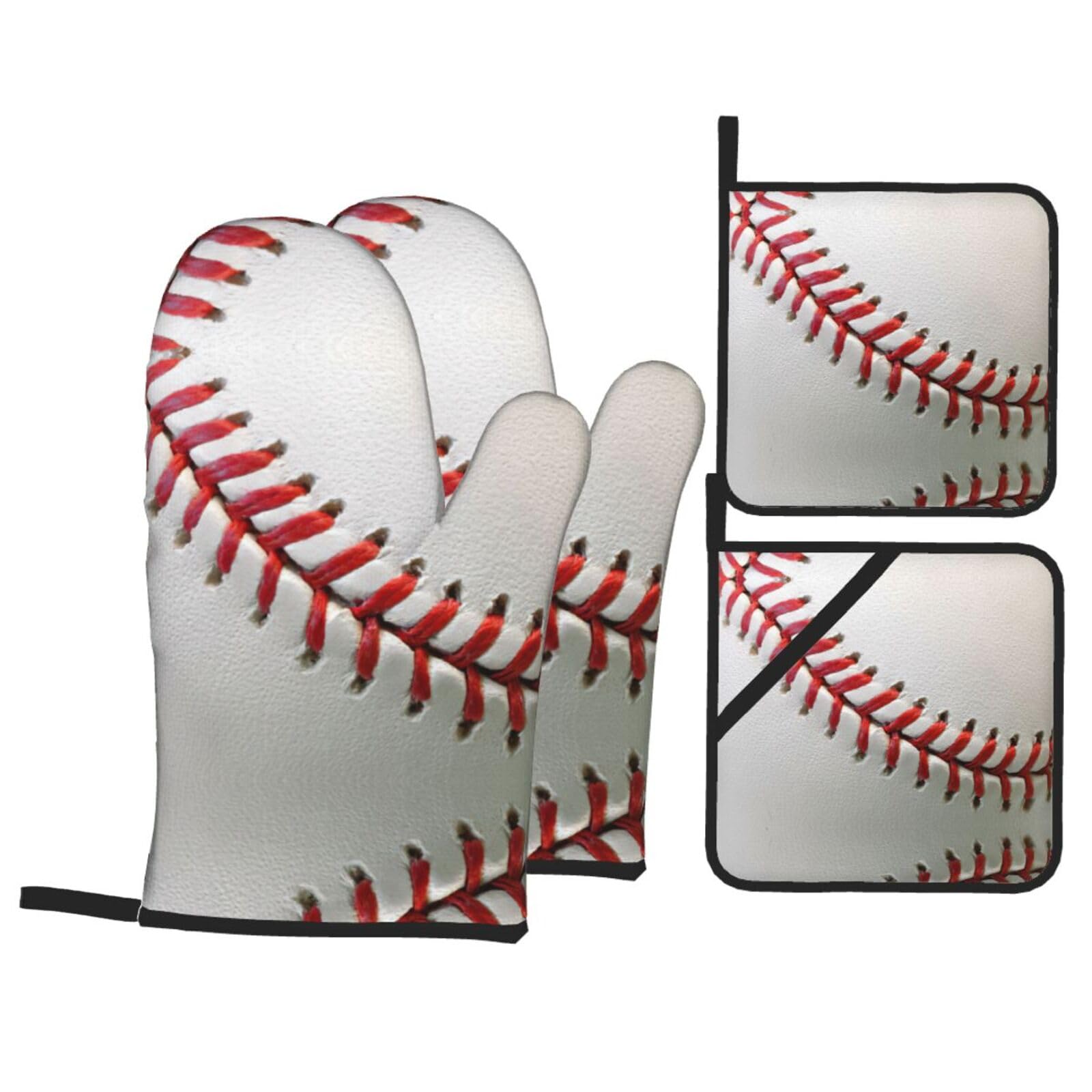 Sport Ball Baseball Print Stylish 4-Piece Microwaving Oven Waterproof Kitchen Gloves Baking Holiday Cooking