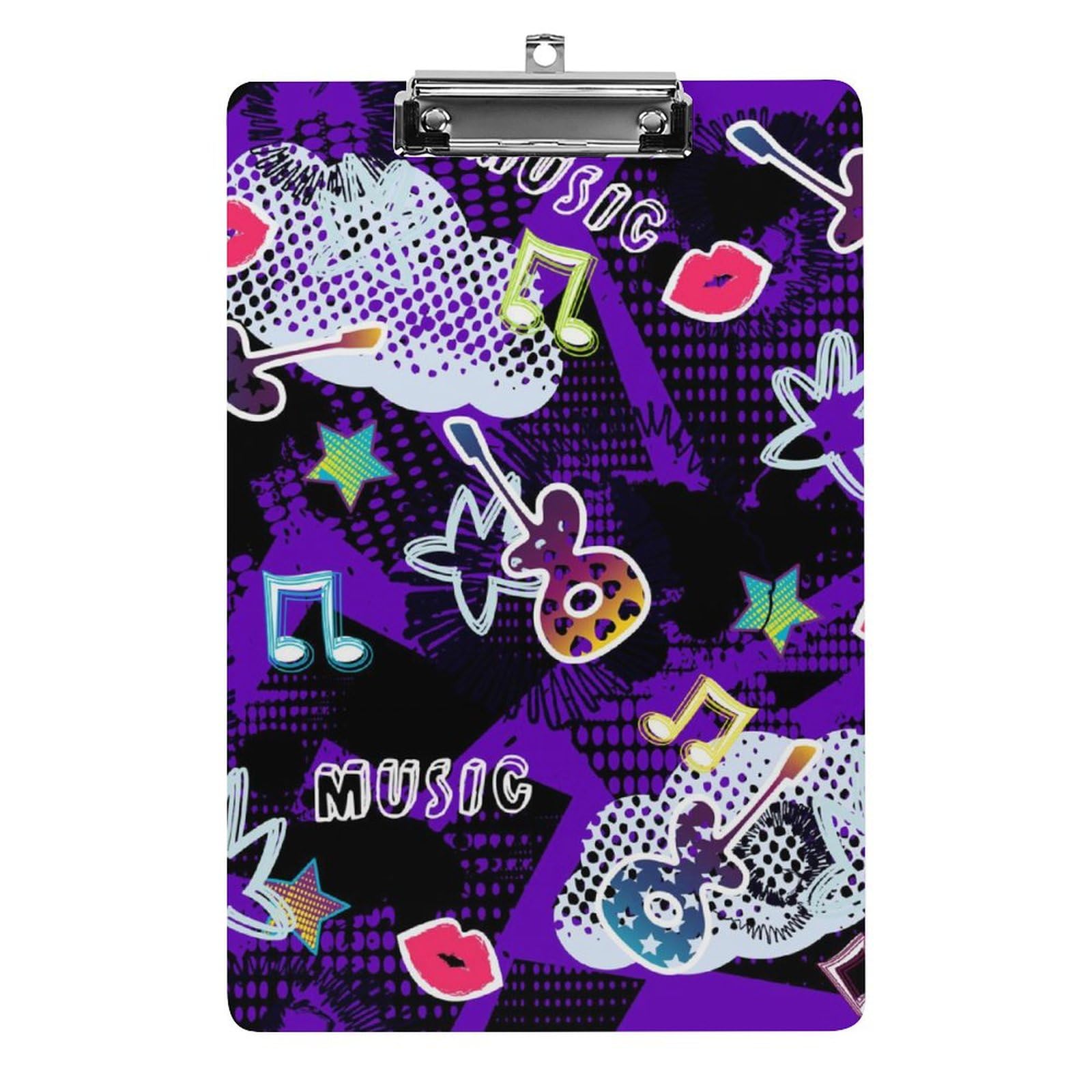 Planchette à pince A4 violette avec motif musique pour bureau - 8