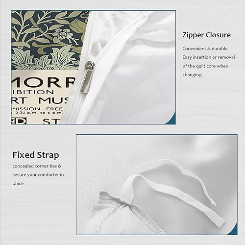 Miniatura 6 de FEIPUHOME Art William Morris - Juego de ropa de cama verde bohemio, vintage, exuberante, vegetal, hojas, flores, funda de edredón para adolescentes