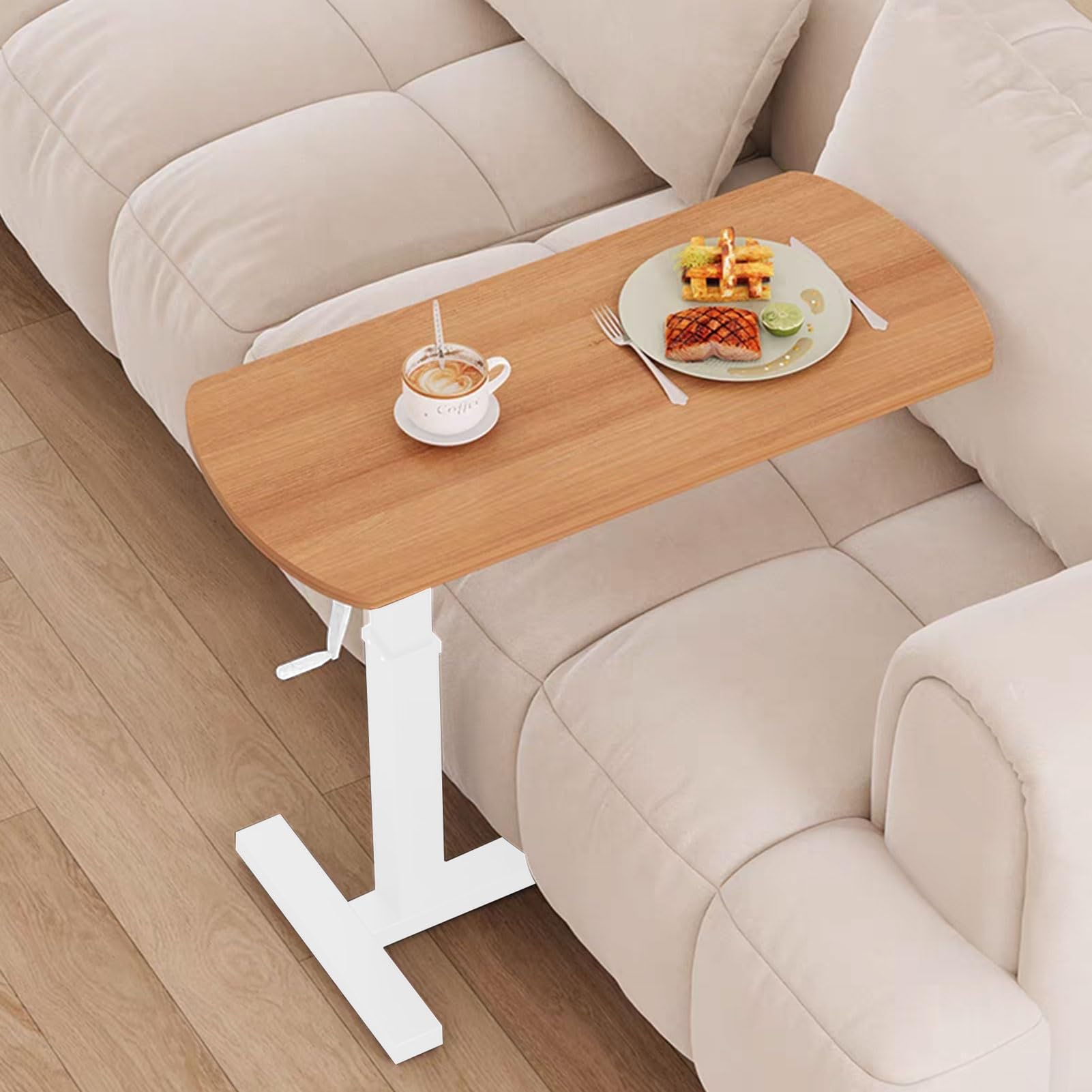 Adjustable Height C Table with Wheels, Mobile Standing Desk Snack Side End Table Sofa Couch Bedside Table Laptop Rolling Cart TV Tray Night Stand Small Space Side Table(80X40X(76~113cm Adjustable))