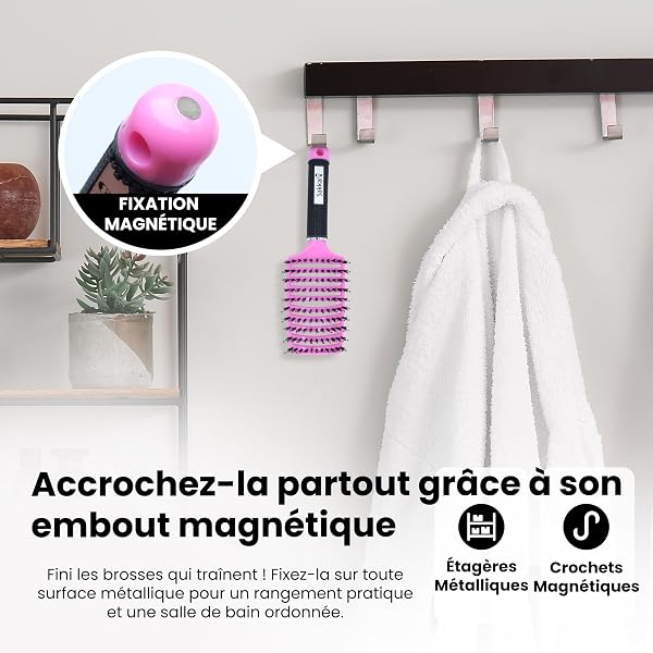 Brosse à Cheveux Magique - Démêlante Instantanée - Poils de Sanglier & Nylon - Anti-Casse & Anti-Statique - Pour Cheveux Bouclés, Lisses, Épais ou Fins - Hommes, Femmes, Enfants - 4