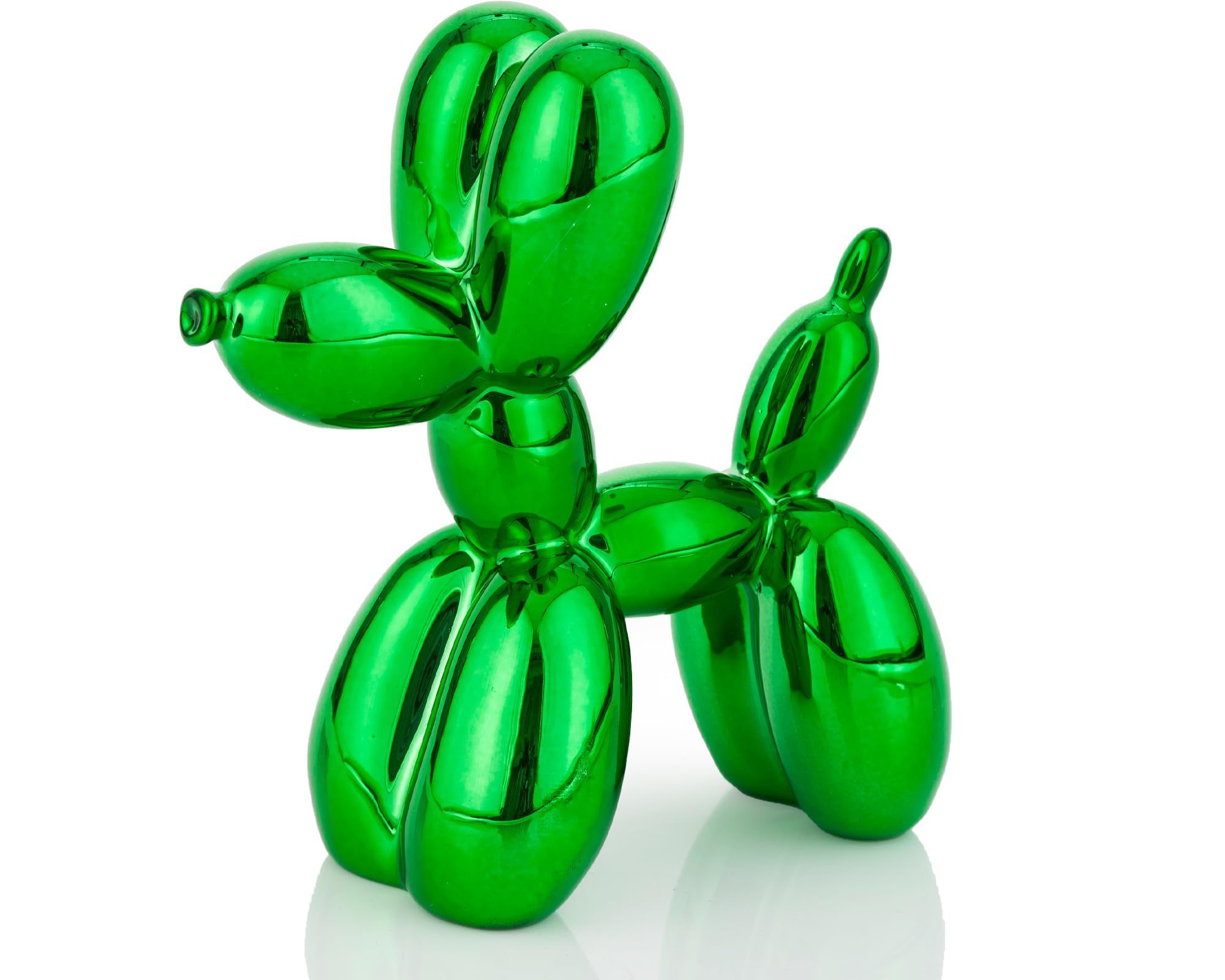 AMOIENSIS Estatua de perro de globo brillante, escultura de animal de perro de globo verde galvanizado de 4 pulgadas, pequeños nacks para decoración de estantes, decoración ecléctica pequeña de