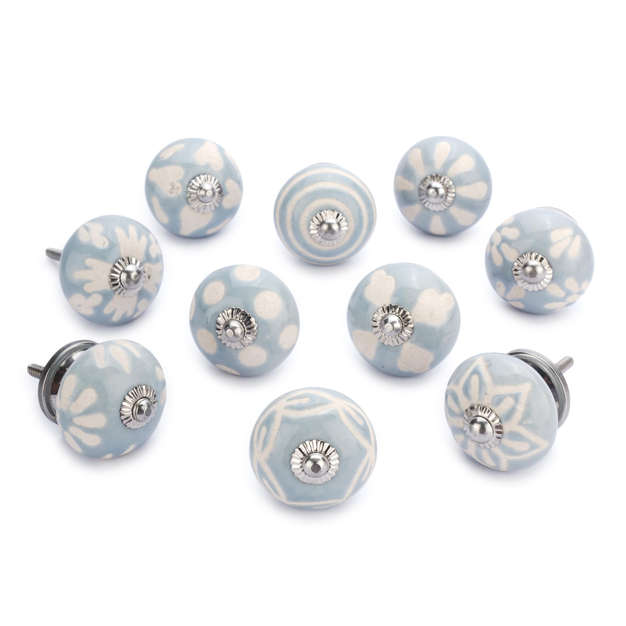 Ajuny Grey And White Ceramic Knobs Handpainted Cupboard Drawer Door And Furniture Pulls For Kitchen Bathroom Dresser Decorative Handles Glossy Finishing Knob Pack Of 10