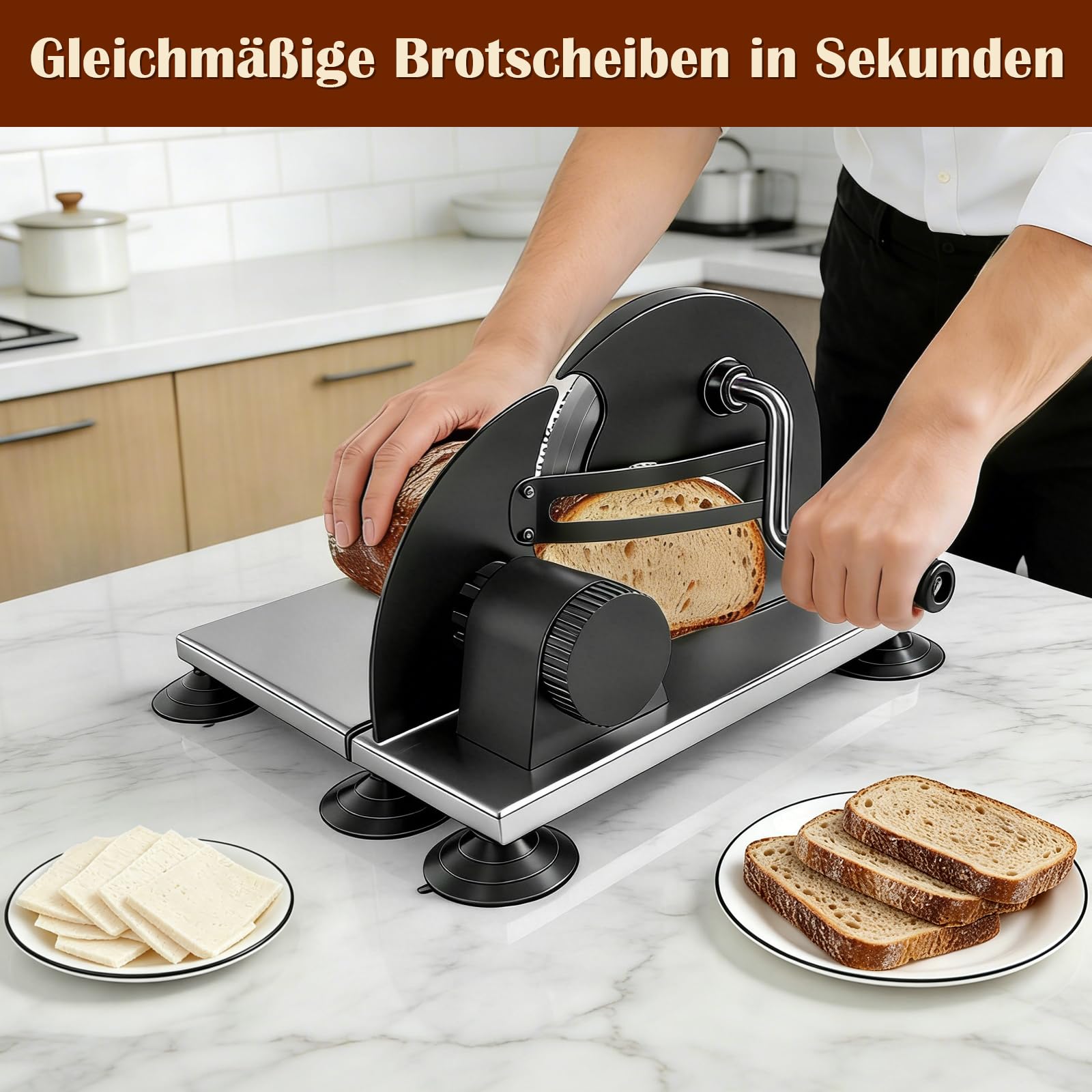 Manueller Brotschneider mit Edelstahlklinge, klappbar, für gleichmäßige Brotscheiben – Haushalt & Küche