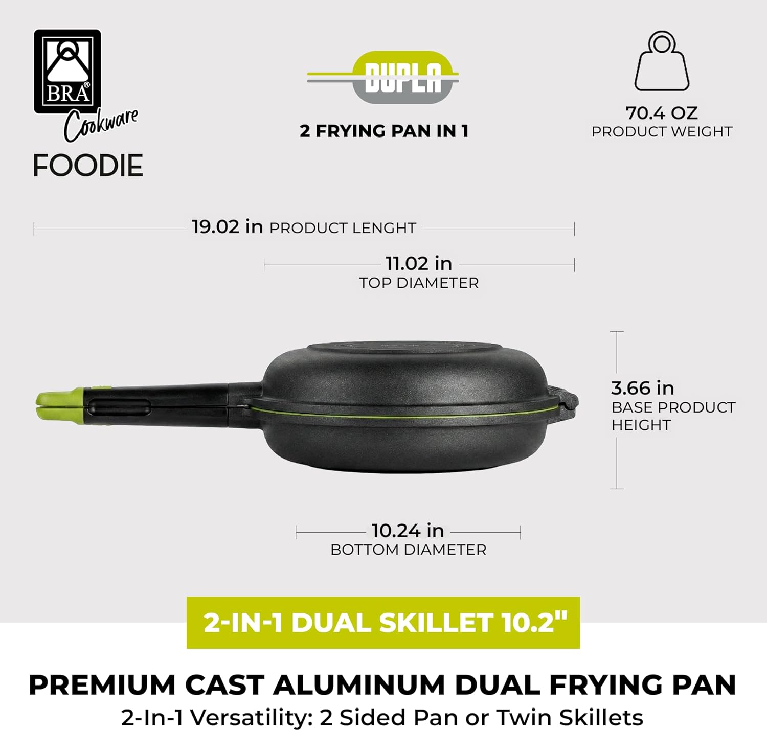 BRA COOKWARE Foodie Dual Frying Pan | 10.2 inches Double Skillet for Spanish Omelets & Frittatas | PFOA Free Triple Nonstick Coating | Full Induction Reversible Skillet | Cast Aluminum Flip Pan