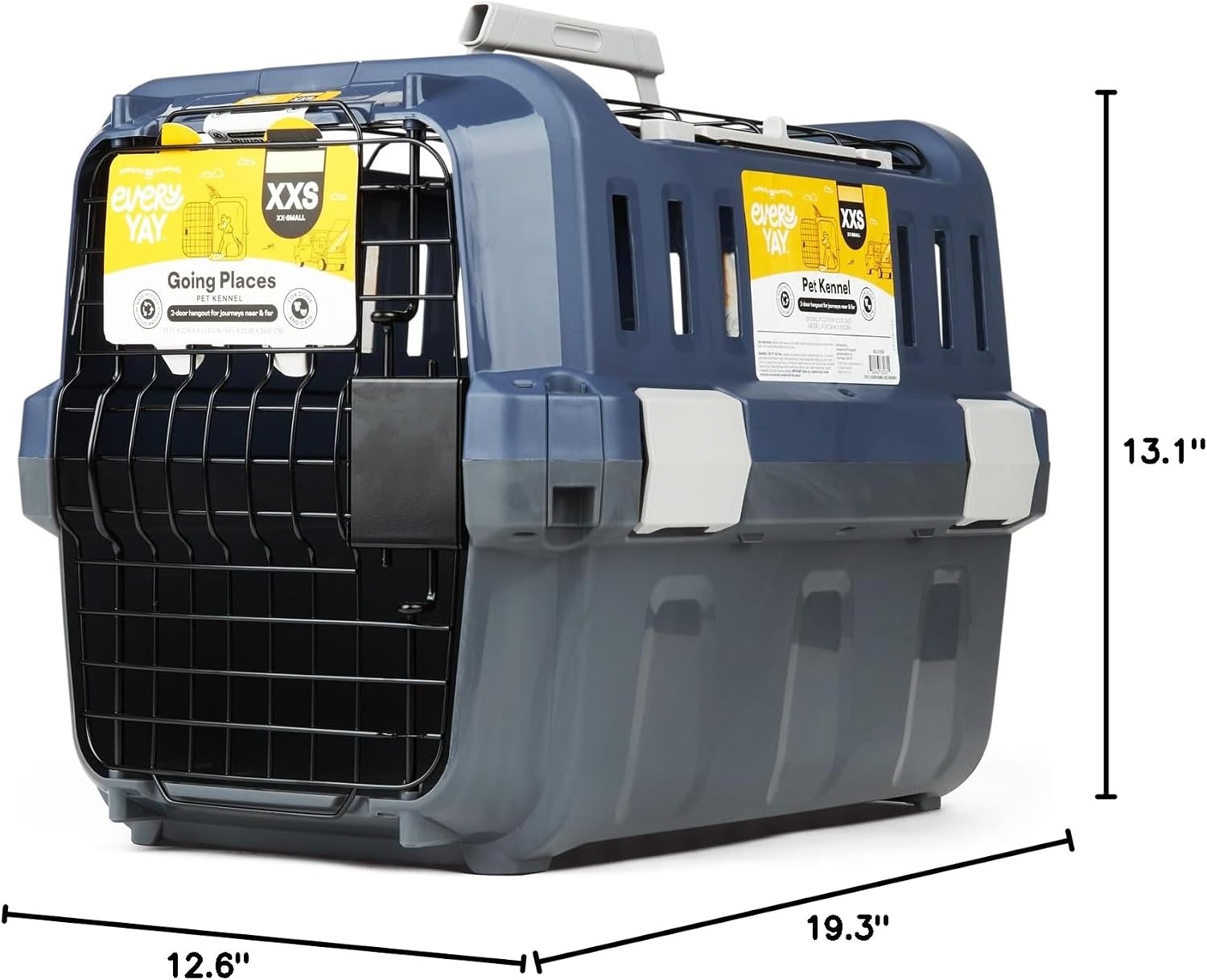 EveryYay by Petco 2-Door Pet Kennel XX-Small 19.3" L X 12.6" W X 13.1" H Navy & Grey