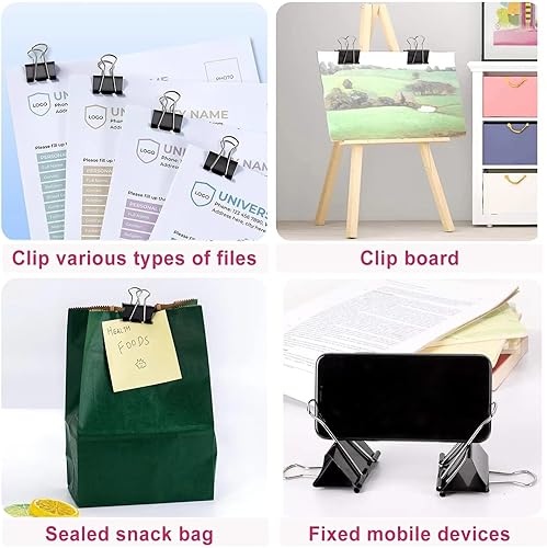 Miniatura 5 de 208 clips para carpeta, abrazaderas de papel de varios tamaños, clip de metal para carpeta, abrazadera de encuadernación negra a granel, suministros