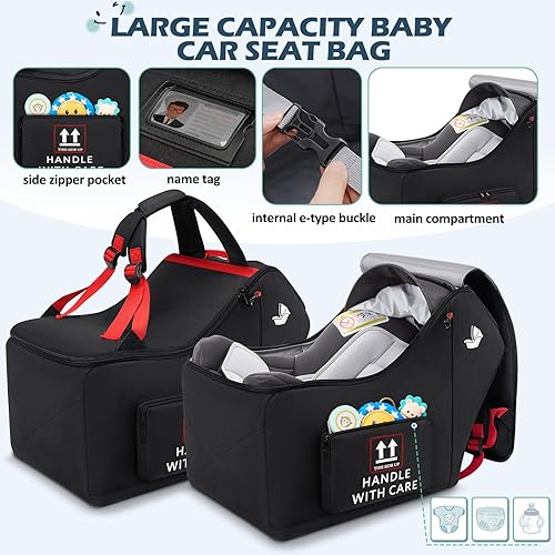 Miniatura 3 de RAINSMORE Bolsa de viaje para asiento de automóvil infantil para avión, compatible con todos los asientos de automóvil Nuna Pipa y base Chicco