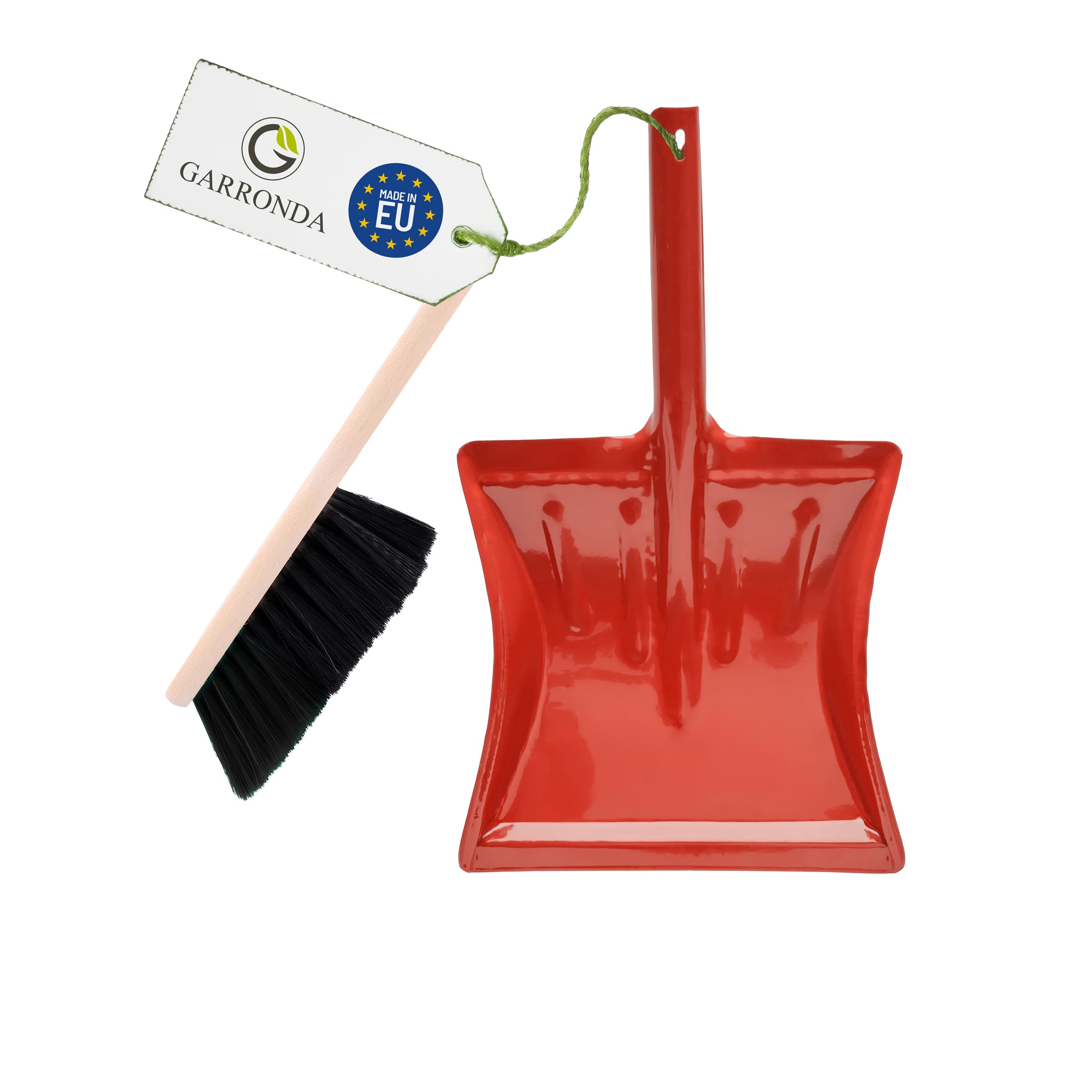 Garronda Kehrschaufel Set mit komplett aus Metall gefertigter Schaufel und Handfeger aus Holz und Synthetik Kehrbesen für Haushalt GD-0172 (Schwarz + Rot)