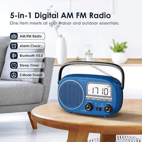 Miniatura 2 de Radio portátil AM FM recargable con la mejor recepción, pantalla digital de horaestación, alimentación de CA o radio de alimentación por batería con