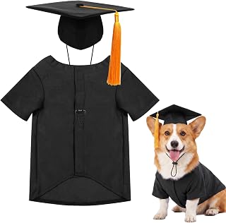 Dog Graduation Cap and Gown 2026 Pet Graduation Costume Set for Dog Cat Holiday Costume Accessory (Black, Medium)
