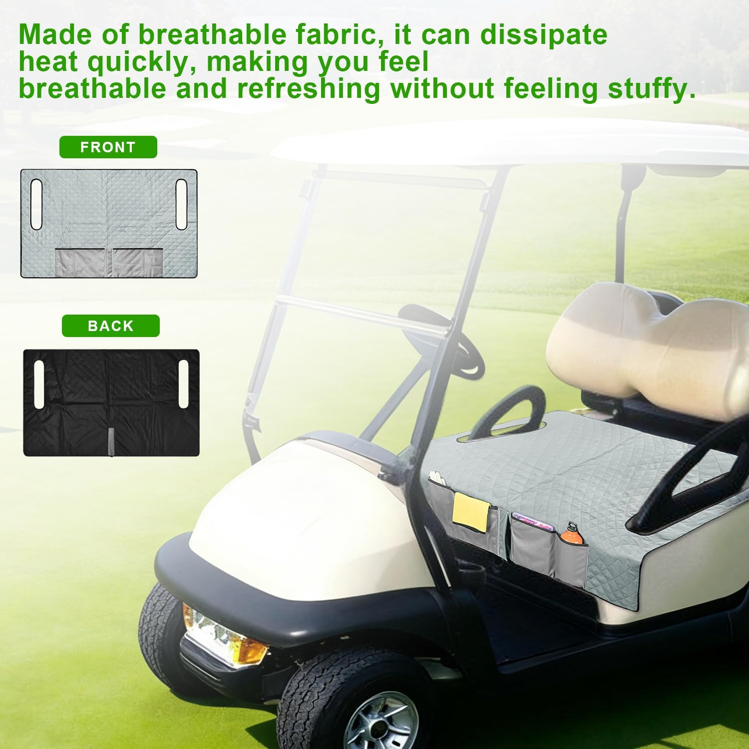 Grekos Golf Cart Seat Covers, Golf Cart Seat Covers with Front Seat 4 Pockets Anti-Slip Low Surface Design 39''x 22'' for Universal Golf Accessories, Non-Slip Easy to Clean, Gray