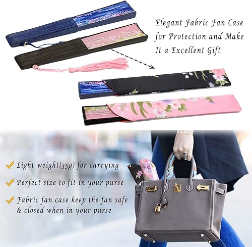 Miniatura 7 de OMyTea Abanicos de mano plegables para mujer, abanicos chinos japoneses de seda de bambú vintage, para sofocos, EDM, festival de música, fiesta,