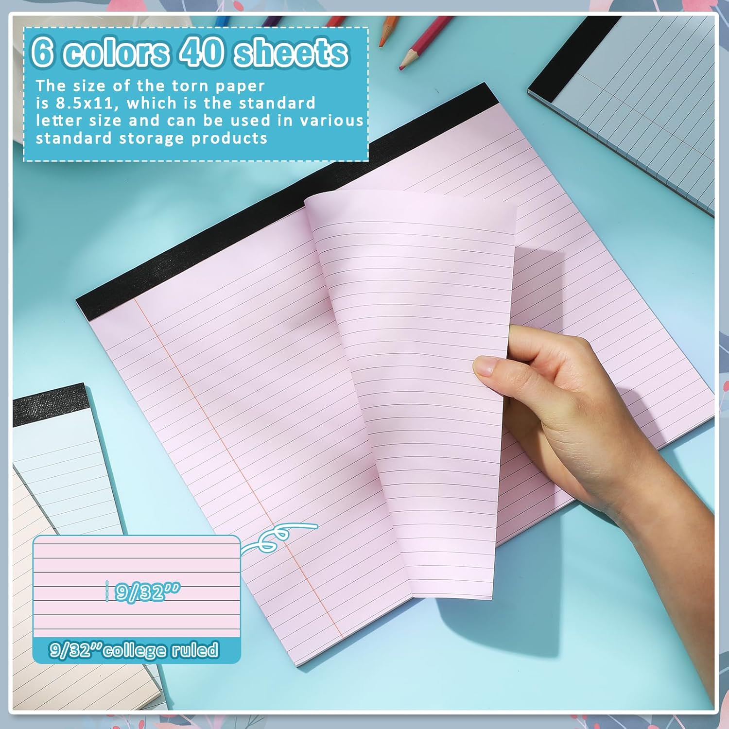 gisgfim 6 Pack Landscape Legal Pad 11" x 9.5" College Ruled Landscape Notepad Horizontal Notebook 40 Sheets 80 GSM Aesthetic Colored Paper Legal Writing Pads for School Office Home Business(Pastel)