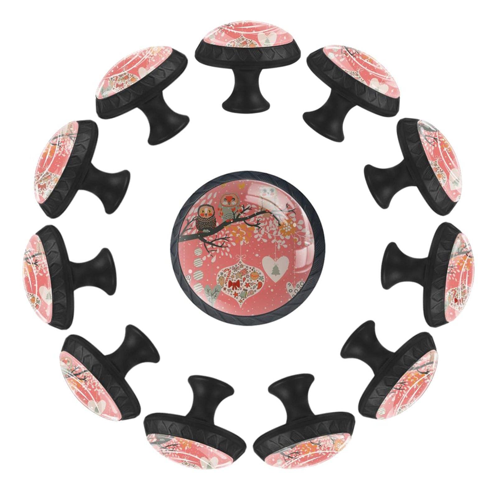 Boutons de tiroir chouettes ronds de 35 mm en lot de 12 pièces