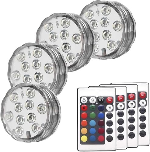 Luces LED sumergibles, 16 colores, 4 modos, funciona con pilas, luces LED subacuáticas RGB con control remoto de 24 teclas (4 paquetes)