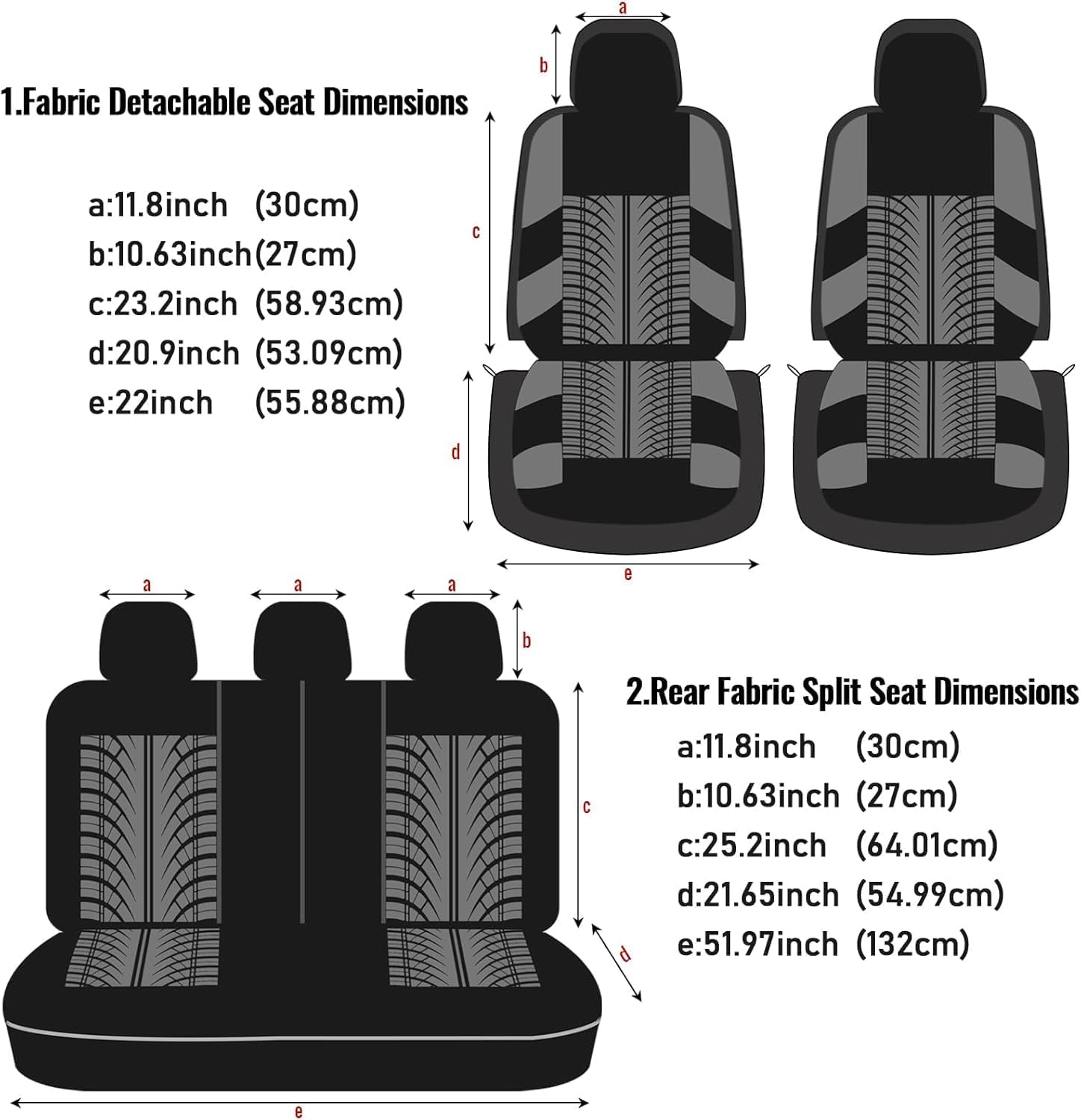 AUTOYOUTH Purple Car Seat Covers Full Set, 3D Tyre Embossed Front Bucket & Split Rear Bench Covers, Airbag Compatible, Quick Setup Universal Fit for Car, SUV, Seat Protectors