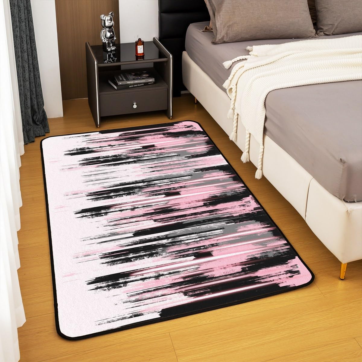 Feelyou Pink White Black Decorative Carpet Kids Stripes Living Room Rugs Geometric Accent Rug for Modern Abstract Art Decorative Rug Area Rug 3x5