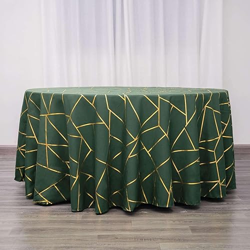 Miniatura 9 de Efavormart - Mantel redondo de poliéster de 120 pulgadas, color verde esmeralda con patrón geométrico dorado