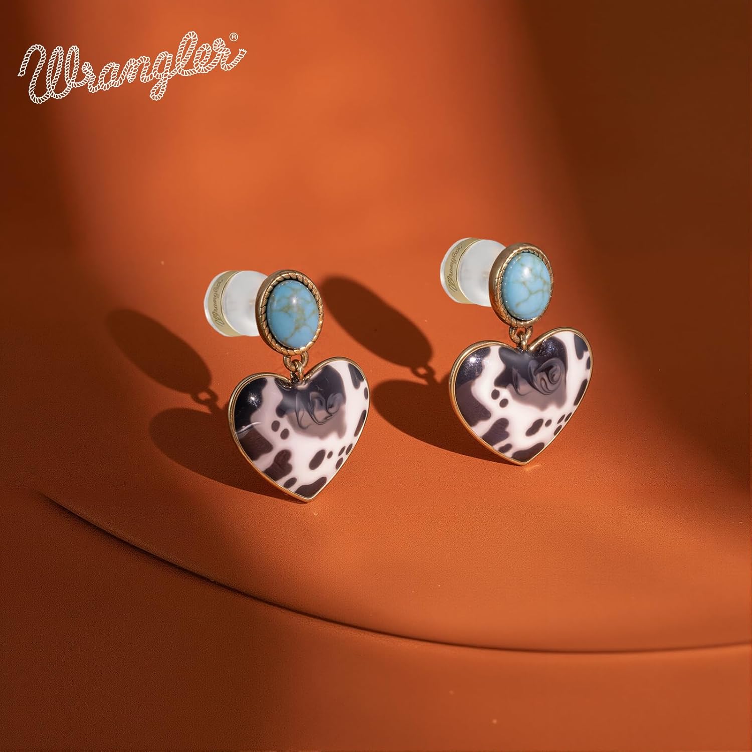 Wrangler Western Heart Drop Dangle Earrings for Women Statement 14k Gold Turquoise Cow Print Cowgirl Trendy Jewelry - Image 3