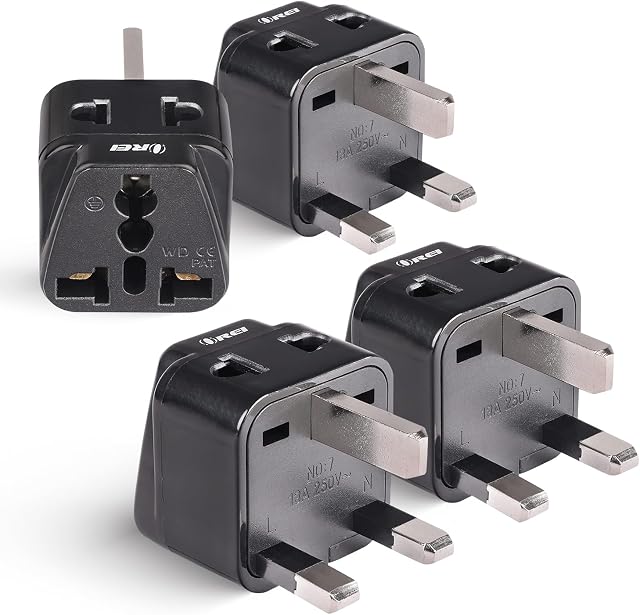 OREI UK, Hong Kong Travel Adapter Plug, Adaptor 2 in 1, for Botswana, England, UAE, Dubai - Safe Grounded Connection - Universal Socket - 4 Pack