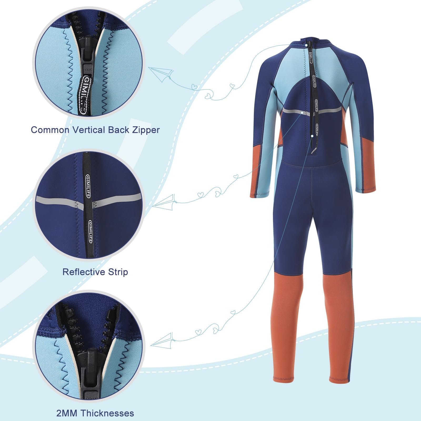 Gimilife Combinaison Néoprène Enfant - Combinaison Plongée Enfant pour Mer, Surf et Natation | Combinaison Isotherme 2mm Garçon Fille, Modèle Intégrale ou Court pour Leçons de Plongée et Surf