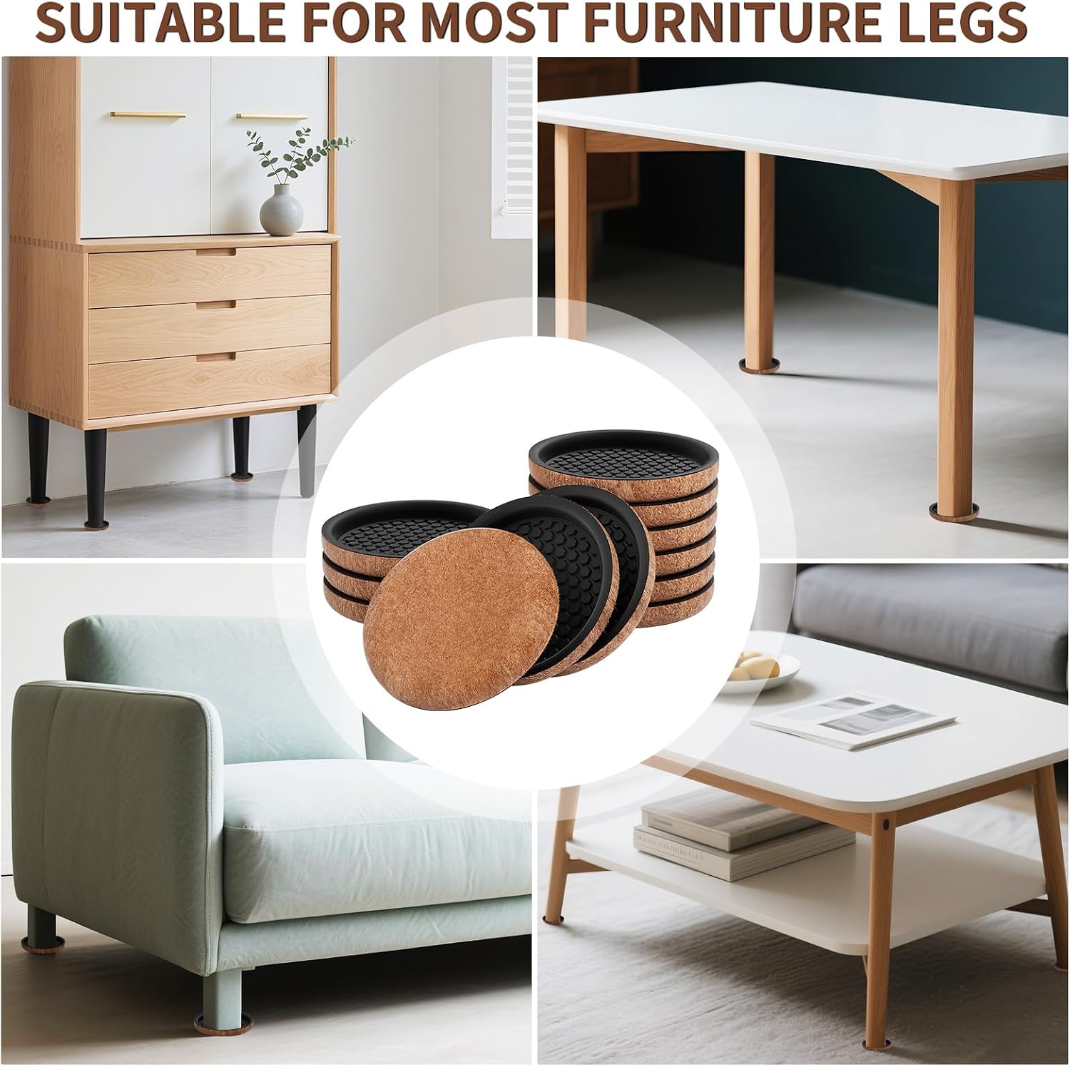 Ezprotekt Felt Furniture Sliders for Hardwood Floors 3.5" 12 Pcs Round | Brown, Reusable Furniture Movers Pads, Upgraded Round, for Heavy Bed Couch, Easy Safe Moving, Hardwood Floor Protectors